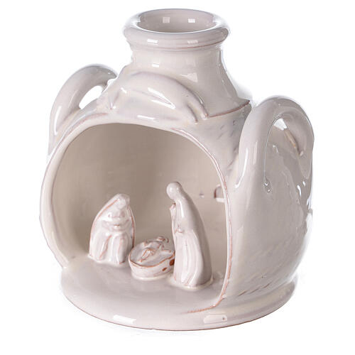 Nativity in shiny white Deruta terracotta jar 12 cm 2
