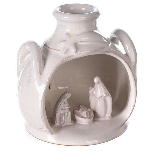 Nativity in shiny white Deruta terracotta jar 12 cm 3