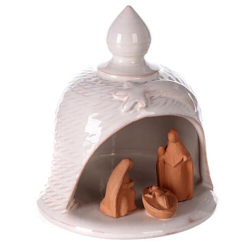 White terracotta bell Nativity Deruta dark statues 12 cm 3