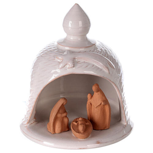 Terracotta nativity stable with Holy Family dark statues 12 cm 1