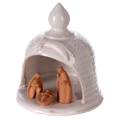 Terracotta nativity stable with Holy Family dark statues 12 cm 2