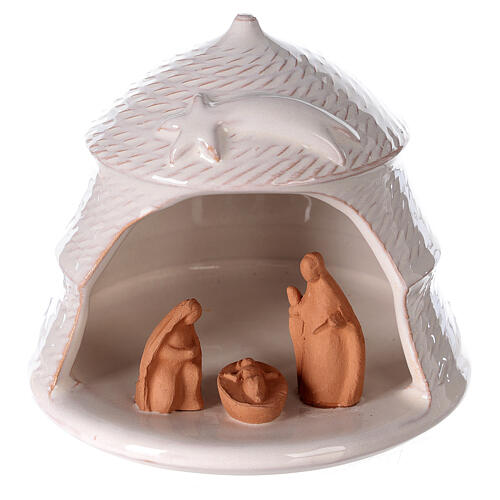 Krippenszene Jesu Geburt zweifarbig aus Terrakotta, 12 cm 1