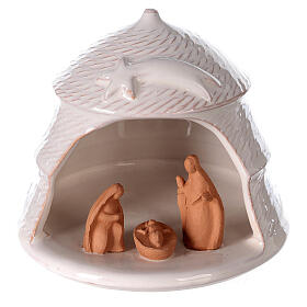 Terracotta nativity two-toned colored round pine 12 cm