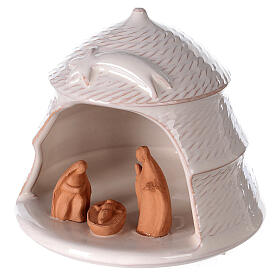 Terracotta nativity two-toned colored round pine 12 cm