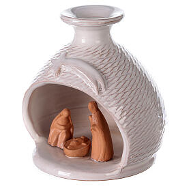 Miniature nativity set in white vase Deruta terracotta 12 cm