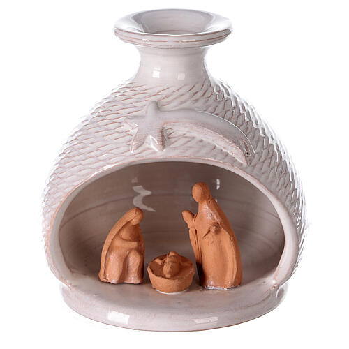 Miniature nativity set in white vase Deruta terracotta 12 cm 1