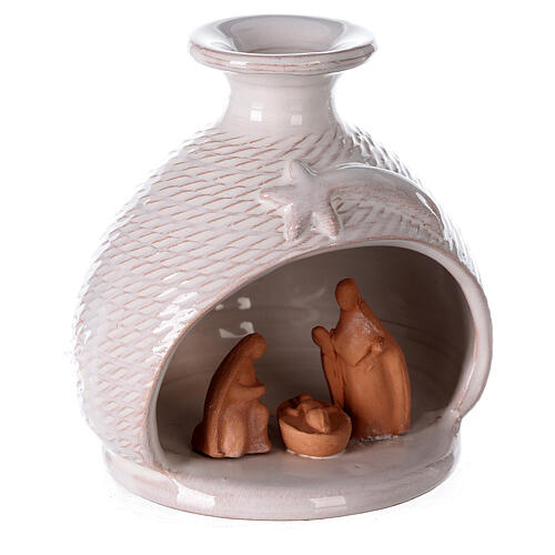 Miniature nativity set in white vase Deruta terracotta 12 cm 3