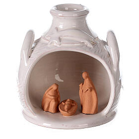 Krippenszene in Vase mit Sternschnuppe Jesu Geburt zweifarbig aus Terrakotta, 12 cm