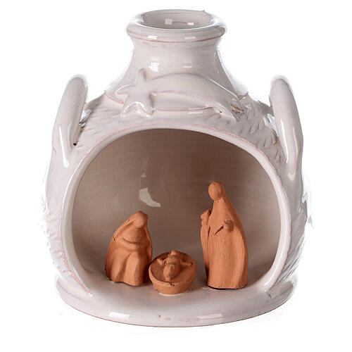 Terracotta Nativity in jar side handled two toned Deruta terracotta 12 cm 1