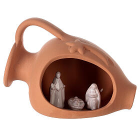 Krippenszene in Amphore Jesu Geburt zweifarbig aus Terrakotta, 12 cm
