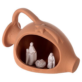 Jarre couchée crèche terre cuite Deruta santons blancs 12 cm