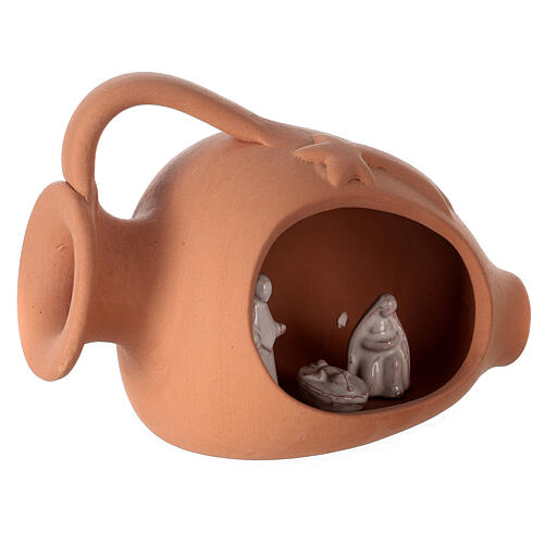 Amfora ze Świętą Rodziną, z terakoty Deruta, białe figury, 12cm 3