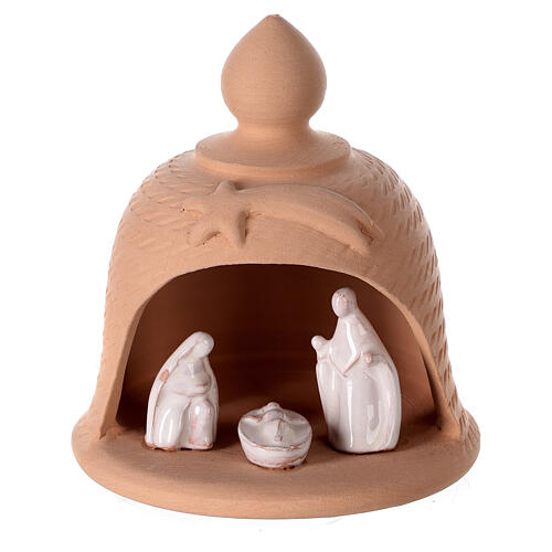Dzwon z figurkami Świętej Rodziny z terakoty białej, Deruta, 12 cm 1