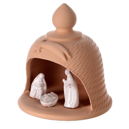 Dzwon z figurkami Świętej Rodziny z terakoty białej, Deruta, 12 cm 2