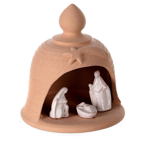 Dzwon z figurkami Świętej Rodziny z terakoty białej, Deruta, 12 cm 3