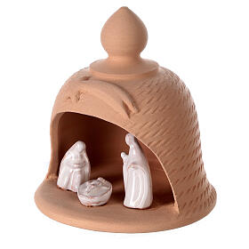 Holy Family inside bell in natural terracotta white nativity set Deruta 12 cm