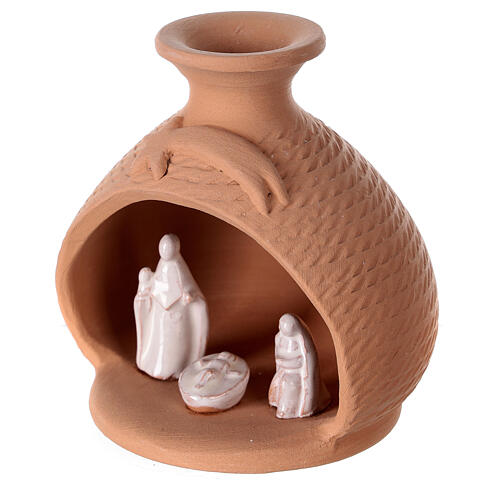 Krippenszene in Vase Jesu Geburt zweifarbig aus Terrakotta, 12 cm 2