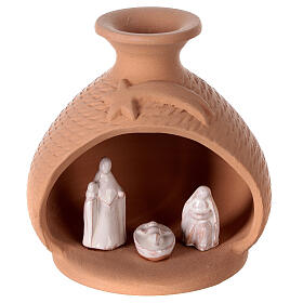 Cabana Natividade vaso redondo terracota natural figuras presépio brancas Deruta 12 cm