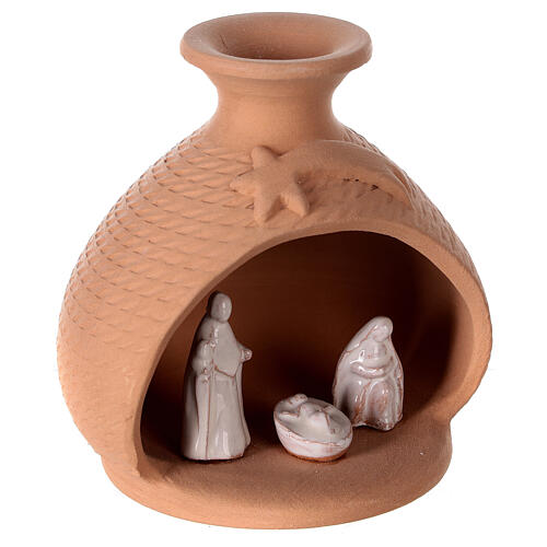 Cabana Natividade vaso redondo terracota natural figuras presépio brancas Deruta 12 cm 3