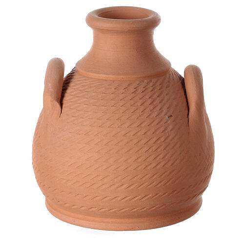 Dzbanek z białymi rzeźbami Świętej Rodziny, z terakoty, Deruta, 12 cm 4