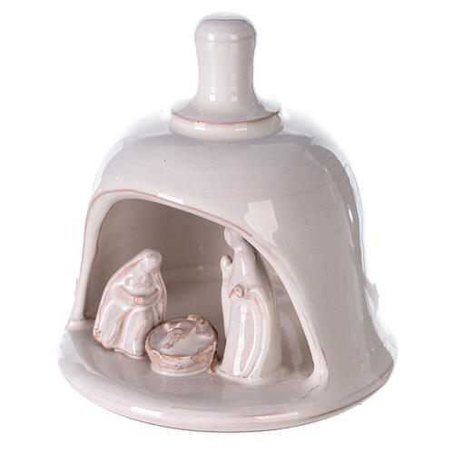 Krippenszene in Glocke Jesu Geburt aus Terrakotta in weiß, 10 cm 2