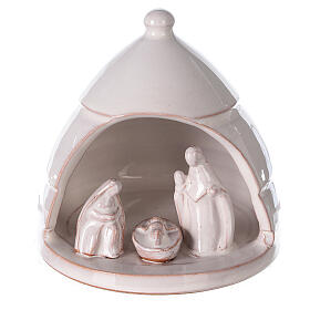 Rounded pine with mini Nativity in white Deruta terracotta 10 cm