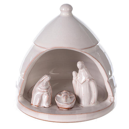 Rounded pine with mini Nativity in white Deruta terracotta 10 cm 1