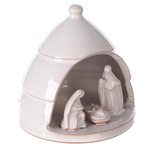 Rounded pine with mini Nativity in white Deruta terracotta 10 cm 3