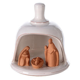 Terracotta mini nativity inside white bell Deruta 10 cm