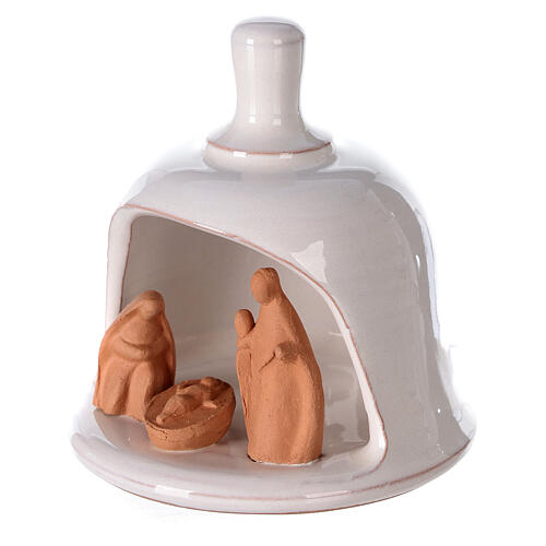 Terracotta mini nativity inside white bell Deruta 10 cm 2