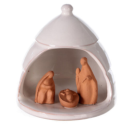 Mini szopka w stylizowanej terakocie, Deruta, z naturalnymi figurkami, 10 cm 1