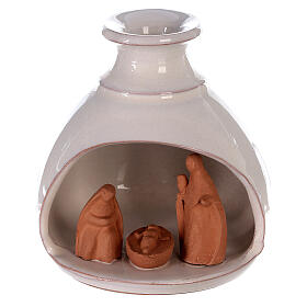 Krippenszene in kleiner Vase Jesu Geburt aus Terrakotta zweifarbig, 10 cm