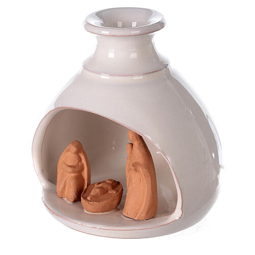 Krippenszene in kleiner Vase Jesu Geburt aus Terrakotta zweifarbig, 10 cm 2