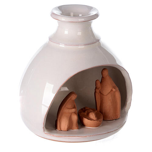 Krippenszene in kleiner Vase Jesu Geburt aus Terrakotta zweifarbig, 10 cm 3