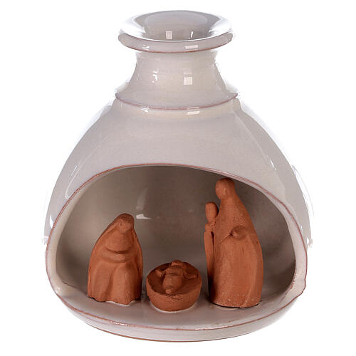 Cabana Natividade mini vaso redondo terracota bicolor figuras Sagrada Família Deruta 10 cm 1
