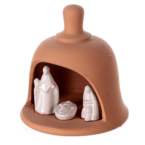 Terracotta bell with white Nativity set Deruta 10 cm 2