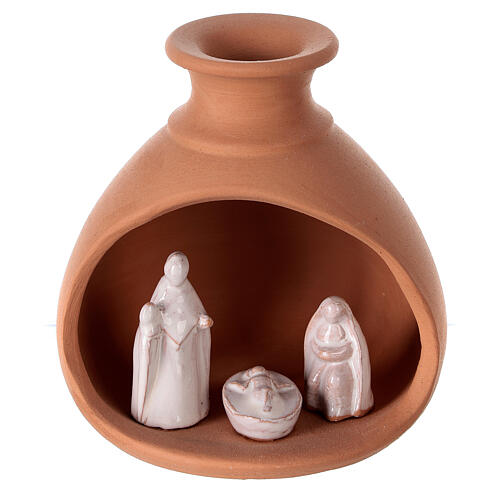 Turned vase with miniature Nativity scene in two-tone Deruta terracotta 10 cm 1