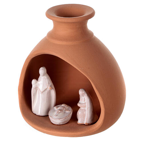 Turned vase with miniature Nativity scene in two-tone Deruta terracotta 10 cm 2