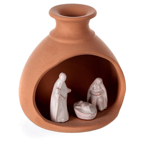 Turned vase with miniature Nativity scene in two-tone Deruta terracotta 10 cm 3