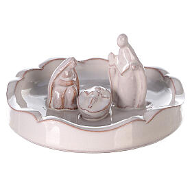 Krippenszene in kleiner Kiefer zum öffnen Jesu Geburt aus Terrakotta weiß, 10 cm