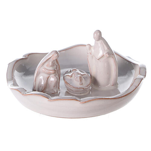 Miniature Holy Family set in openable vase white Deruta terracotta 10 cm 2