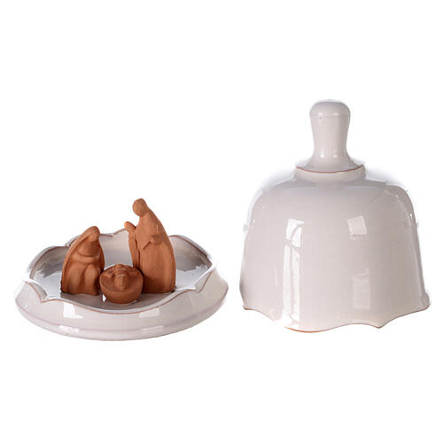 Krippenszene in kleiner Glocke zum öffnen Jesu Geburt aus Terrakotta weiß, 10 cm 1
