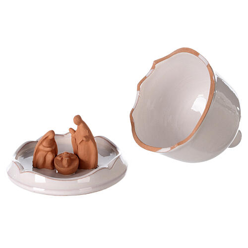 Krippenszene in kleiner Glocke zum öffnen Jesu Geburt aus Terrakotta weiß, 10 cm 4