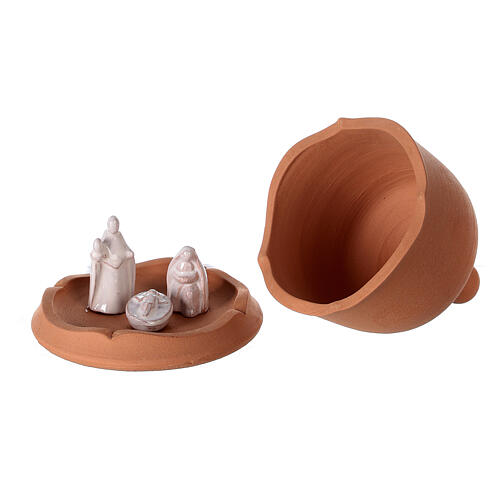 Terracotta Holy Family set in bell openable Deruta 10 cm 4