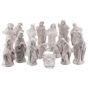 Crèche terre cuite émaillée blanche Deruta complète 15 pcs 15 cm