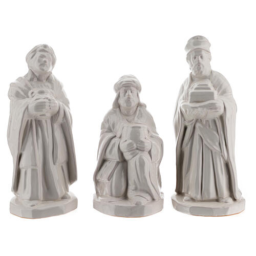 Trzej Królowie, figurki do szopki, Deruta, 30 cm, biała emalia 1