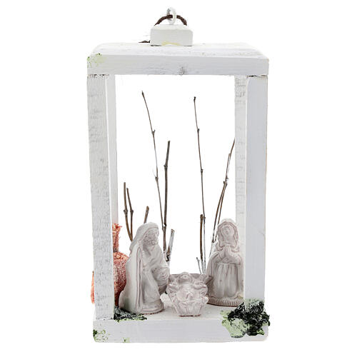 Lanterna madeira Natividade figuras 8 cm terracota branca Deruta 23x15x10 1