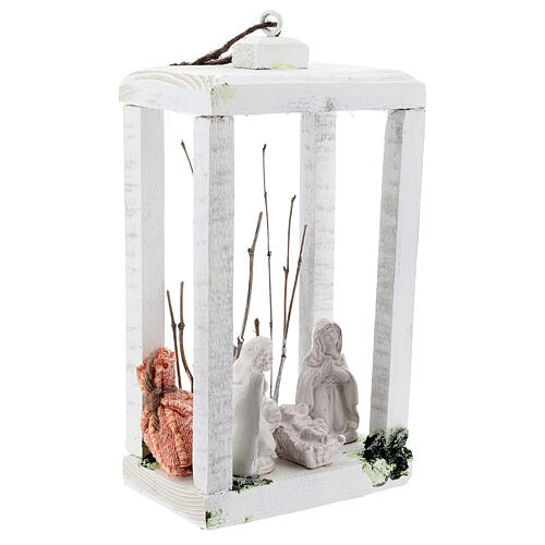 Lanterna madeira Natividade figuras 8 cm terracota branca Deruta 23x15x10 4