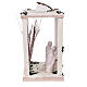 Wooden lantern with Holy Family in Deruta terracotta 30x22x18 micro LED light s4