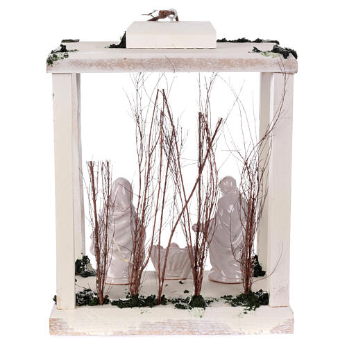 Lanterne bois santons terre cuite blanche Deruta 30x22x18 cm 20 nanoLED 5